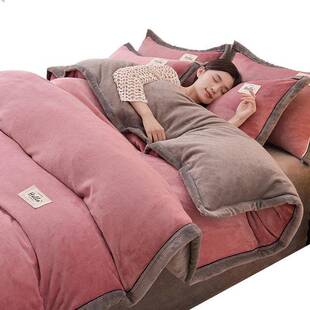 简约加厚床牛绒法兰绒四20240902奶件套双面绒秋冬季保暖被套罩床