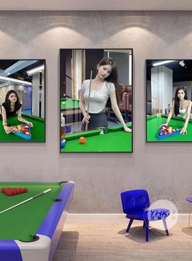 球厅面饰画 台画网红美女装海报桌球室挂画 画司诺克俱乐部NJT墙