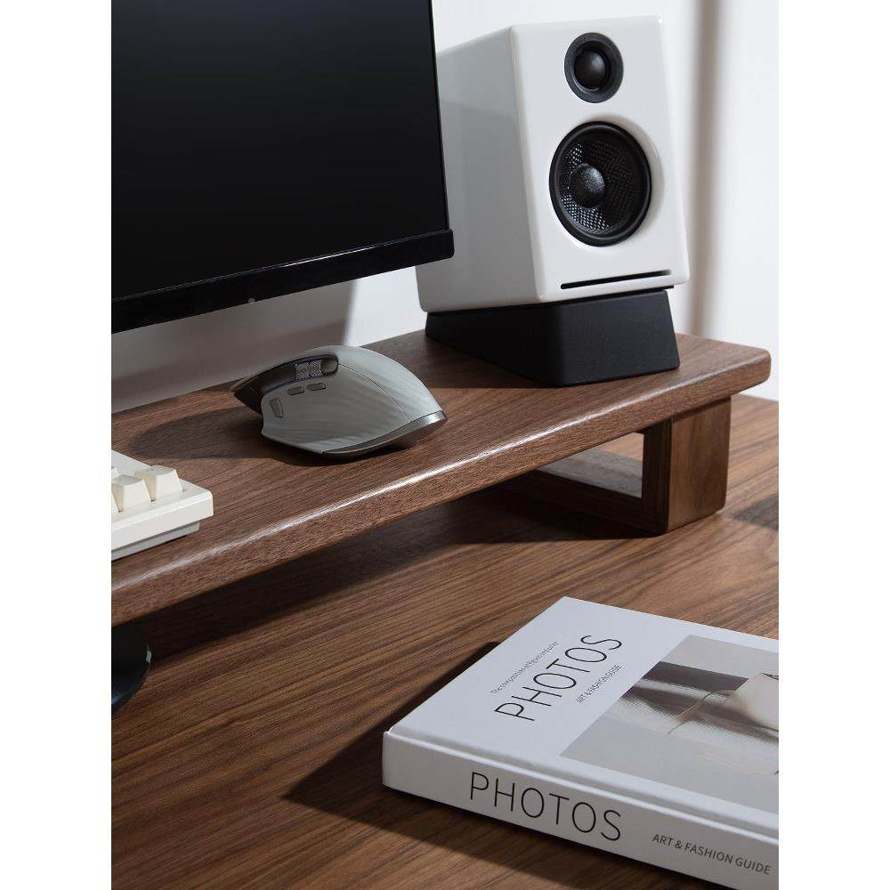 显示增架黑胡桃木实木电脑桌高面垫高收纳架架器置物桌搭好物定制