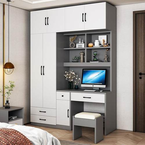 书桌带书衣柜一体儿童房电脑书柜组合家用室卧带架实木桌学习桌