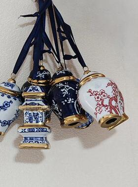 摆景德你镇陶瓷圣诞饰品礼品车载装饰挂件迷青金花瓷瓶KET吊坠风