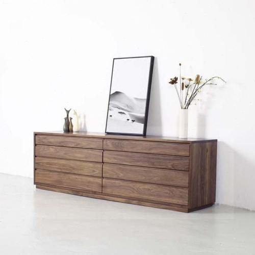 北欧实木橡木黑胡桃八斗柜边柜简约电视柜日式收纳环保床尾储物橱