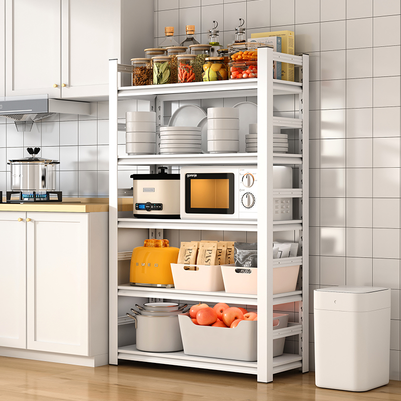 厨房置物架落地多层多q功能微波炉烤箱家用白色碳钢架子货架储物