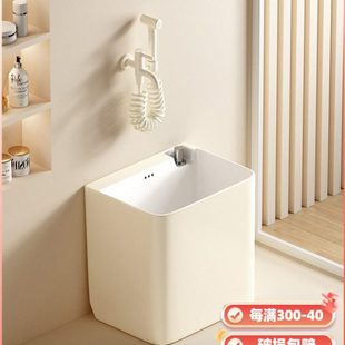 拖帕池W40 家用彩色奶油陶瓷地拖盆落地式 卫蓝经典 拖把池2023新款