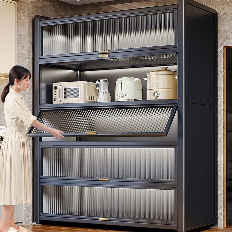 厨房置物架落地多j层收纳柜子微波炉家用带门多功能防尘橱柜储物