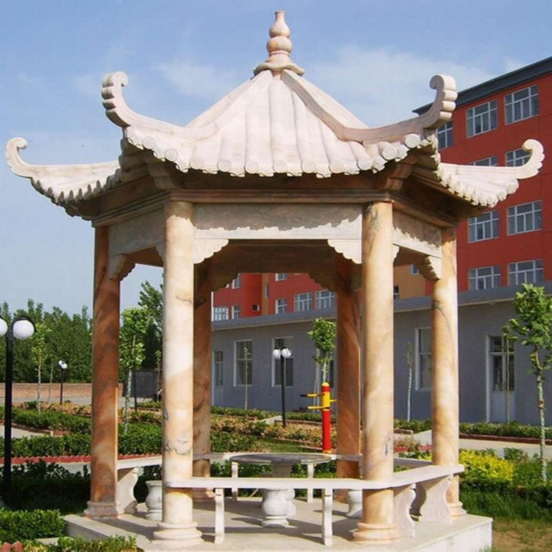 石雕凉亭晚霞红中式六角亭子别墅庭院休闲摆件户外广场园林景观亭