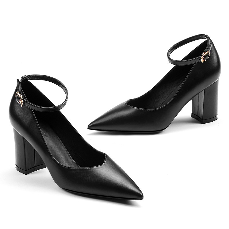 黑色高跟鞋女粗跟职业p正装酒店上班低跟大小码学生礼仪工作单鞋
