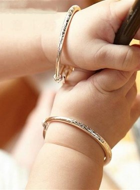 儿童银手镯聪明伶俐宝宝光面手环镀银手镯铃铛首饰铜镀银饰品手镯