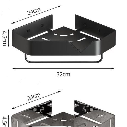 304不锈钢黑色浴室卫生间置物架免打加大24边长墙上三角收纳壁挂