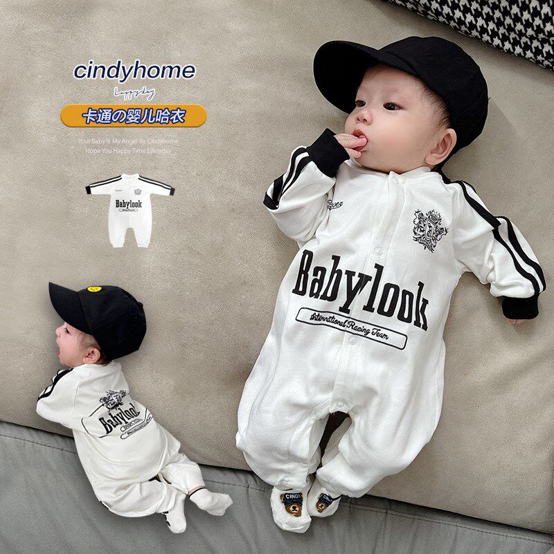 2024婴儿新生儿宝宝春秋洋气设计款个性连体衣哈衣爬服