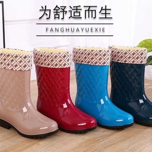 外穿雨靴水鞋 新款 款 雨鞋 女防水防滑中筒软长筒高筒加绒水靴 女时尚