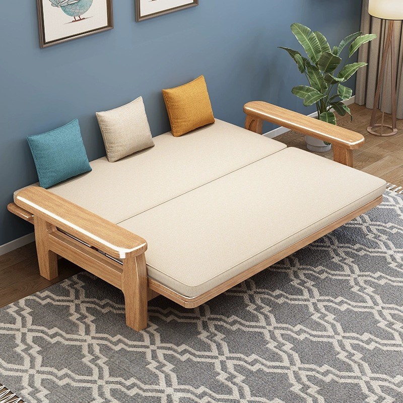 中式实木折叠沙发床两用多功能现代简约伸缩客厅小户型实木沙发床