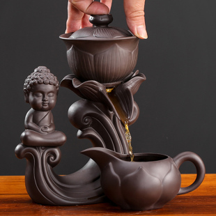 懒人功夫泡茶盖碗个性 紫砂半自动茶具套装 家用泡茶神器茶具配件
