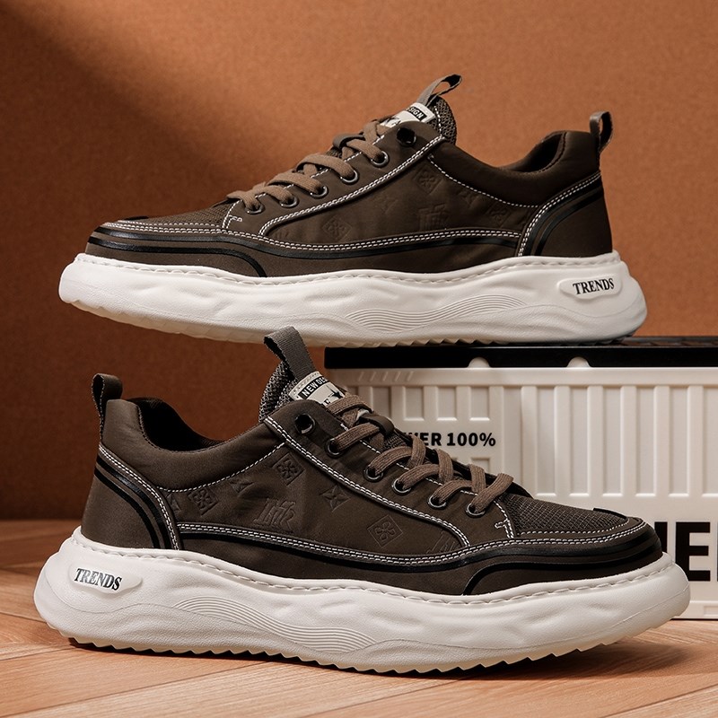 夏季男鞋透气薄款白底黑面网鞋网面厚底板鞋免系鞋带休闲布鞋男款