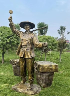 仿铜民俗雕塑玻璃钢定制传统古文化街景观园林中式商业街人物摆件