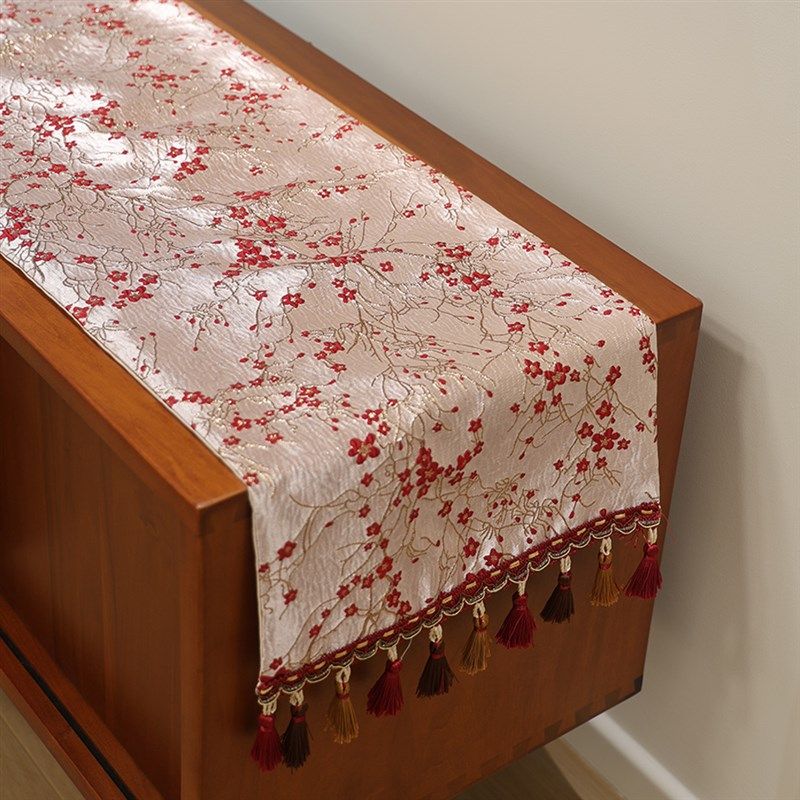 红色提花桌旗新年氛围感桌布结婚婚庆茶几电视机柜斗柜盖布定制