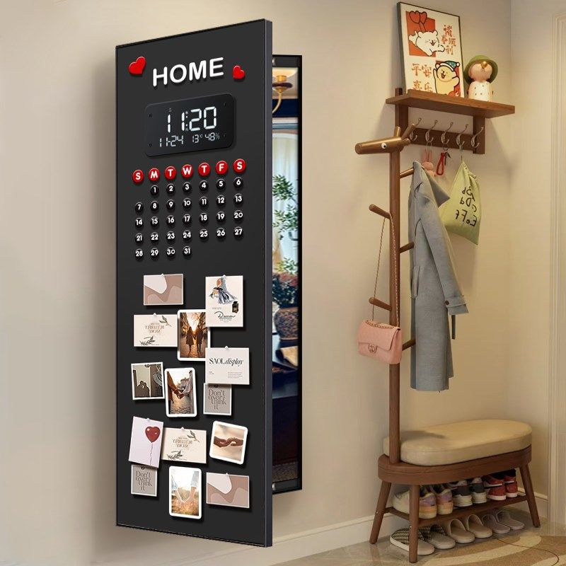 2025新款隐藏式玄关全身镜装饰画万年历电子时钟开门壁挂式穿衣镜,家居饰品,镜面画,淘宝优惠券,粉丝福利购,淘宝优惠卷