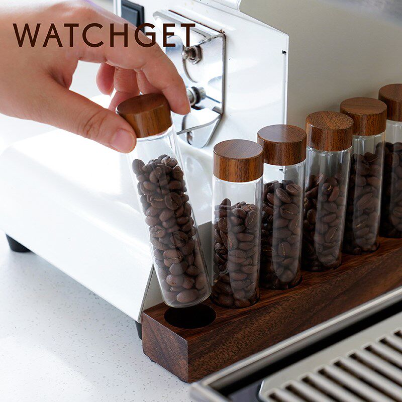 watchget豆罐展示架南美胡桃木咖啡豆粉单双排分装玻璃试管收纳