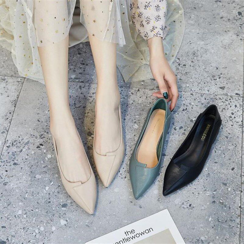 爆款鞋子女2021年春秋春季新款百搭网红尖头中跟粗跟单鞋女鞋春款