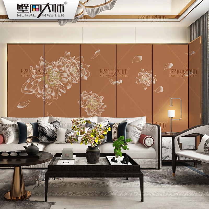 新款中式壁纸现代简约客厅花卉壁布电视背景墙布影视墙纸卧室壁画