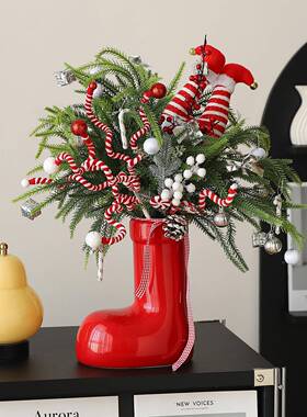 过新YSSS-YYY家年红靴子圣诞松树桌面摆件高级客感厅居围电视柜氛