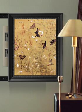 高级感竖版挡表装饰画遮中古箱风电TF黑黑竖黑色框左右推拉隐藏画