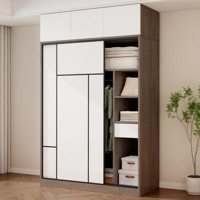 房实木衣柜家用卧室门柜子现代简约20拉25新款出租用安免Dnb_橡木