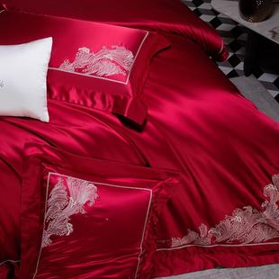 高档华色全棉真红丝棉婚结陪嫁四件套高端床单婚庆婚DWM房被套床