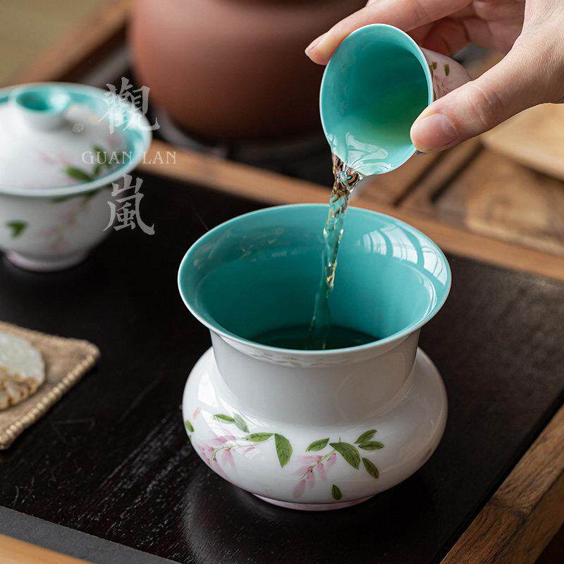 观手绘紫藤花建岚陶瓷茶洗茶道渣桶水盂家用杯洗废水缸JNT-CH00茶
