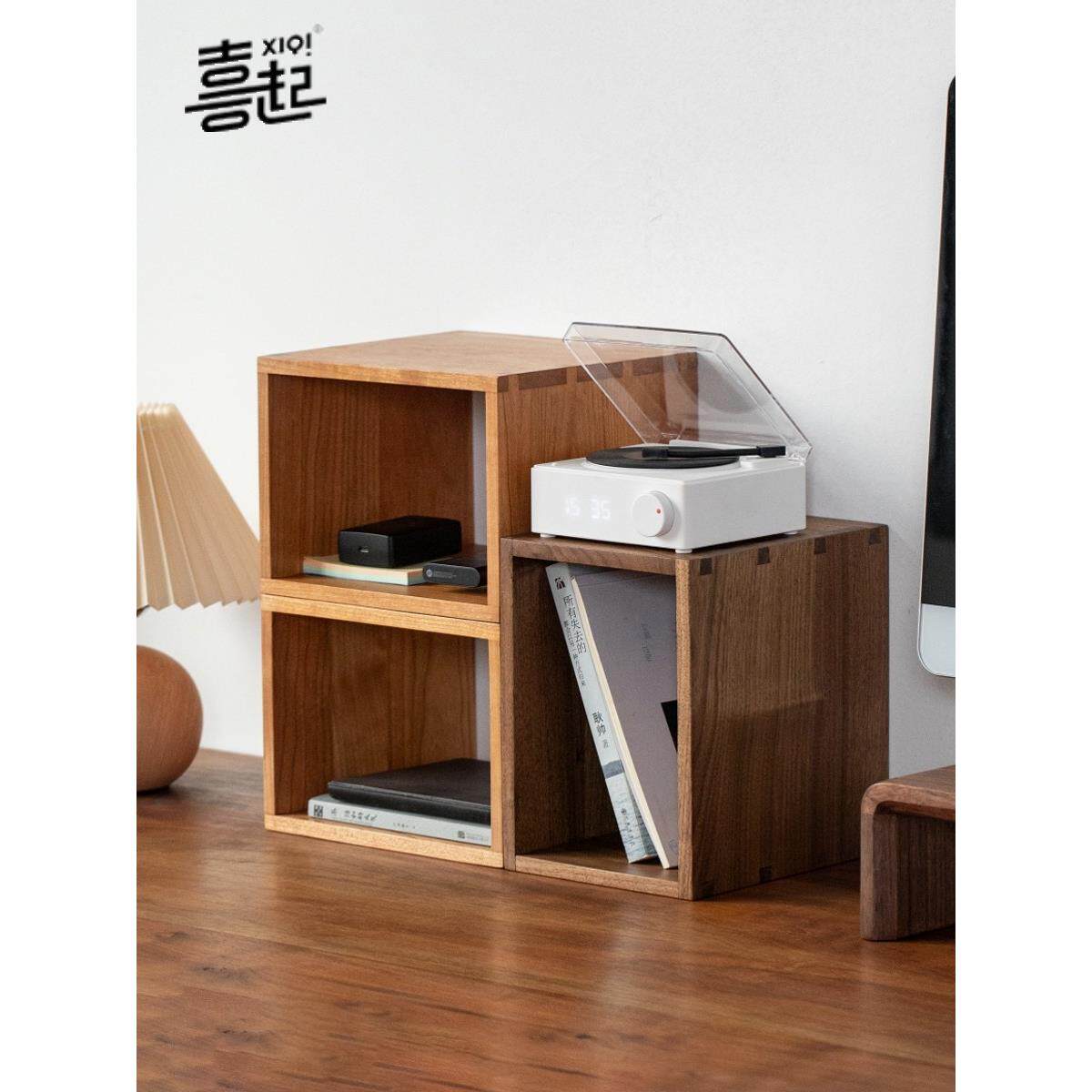 黑胡桃实木栅格储架由书面桌书小书格架藏架自组合柜栅格柜桌小书