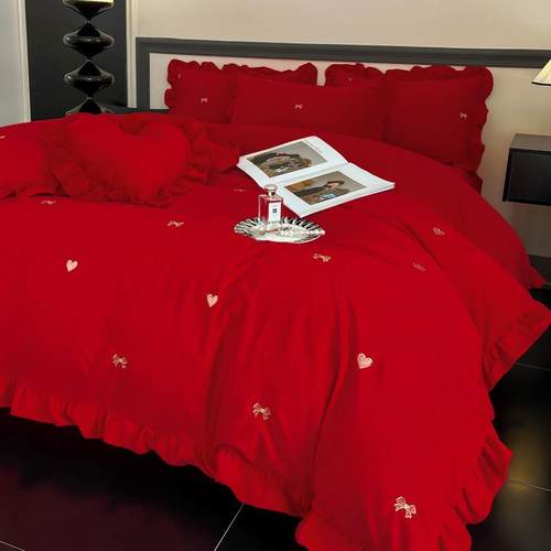 红【送WPN抱枕】季色珊瑚绒牛奶绒四件乔套结婚迁过年婚庆床上用