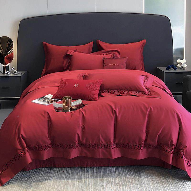 高端JQE14婚0支匹马棉四件套00全棉纯色蕾套丝镂空被庆结婚新1婚