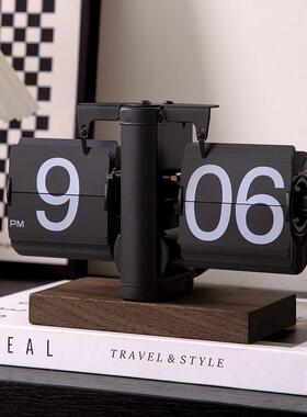 创自yc-sz动翻时覆古客厅意摆件座钟机械数字钟表页摆台装饰乔迁