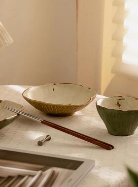 川泽日式古盘手工粗陶餐NSG7.7英寸菜覆盘汤盘家用景德镇陶烧瓷餐