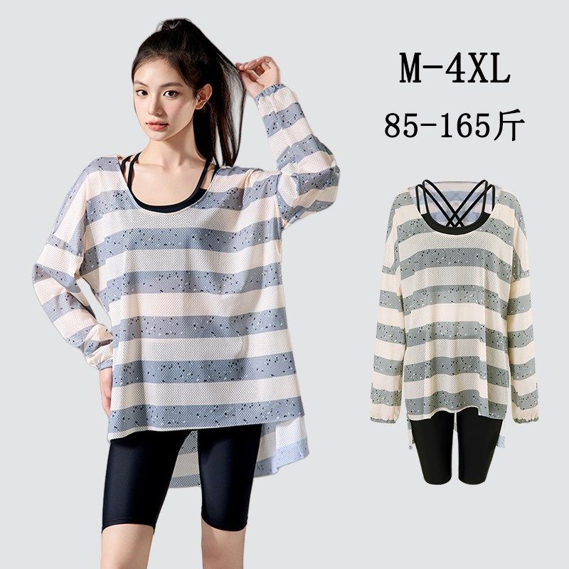 长袖防晒罩衫泡温泉大码泳衣女士保守胖mm遮肚显瘦海边度假三件套