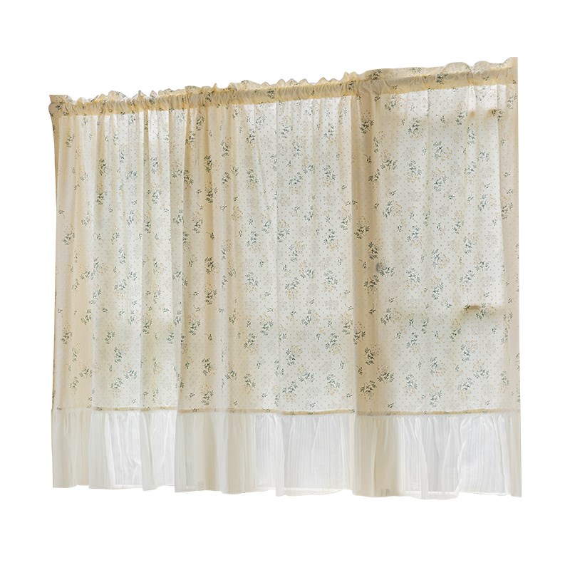 奶油米黄棉布半遮光裙摆小窗户窗帘短款半帘法式门帘厨房装饰短帘