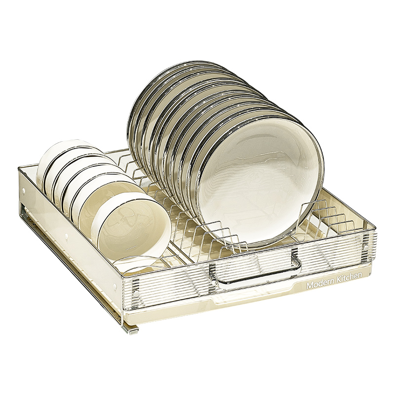 抽屉式厨房抽拉碗碟收纳层架免打孔整体橱柜碗架拉篮碗盘盘子沥水