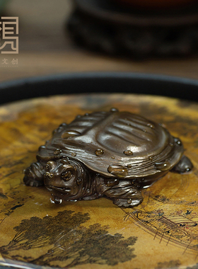 黄铜老鳖龟甲富甲天下茶宠手把z件男士随身把玩件茶宠装饰品摆件