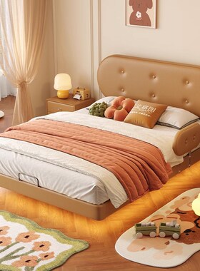 女孩公主床卧室床1.5米m饼干实木床小户型薄床头带护栏悬浮儿童床