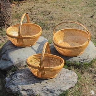湘西手工编织竹篮子手提篮收纳筐购物菜篮子大号篮子装饰道具竹编