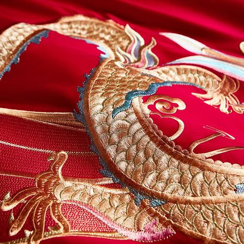 全棉婚庆四件套大红色刺绣新婚纯棉床单结婚喜被婚房陪嫁床上用品