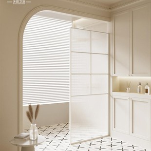 欧式卫生间白色一字型平开门淋浴房洗澡间干湿分离浴室隔断玻璃
