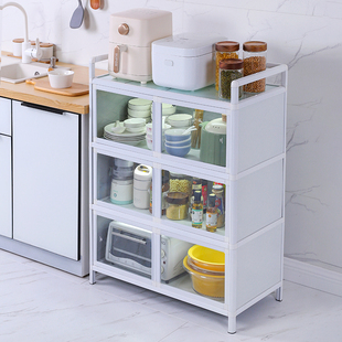 厨房放碗柜铝合金收纳多层带门置物架多功能大Q容量锅具碗碟储物