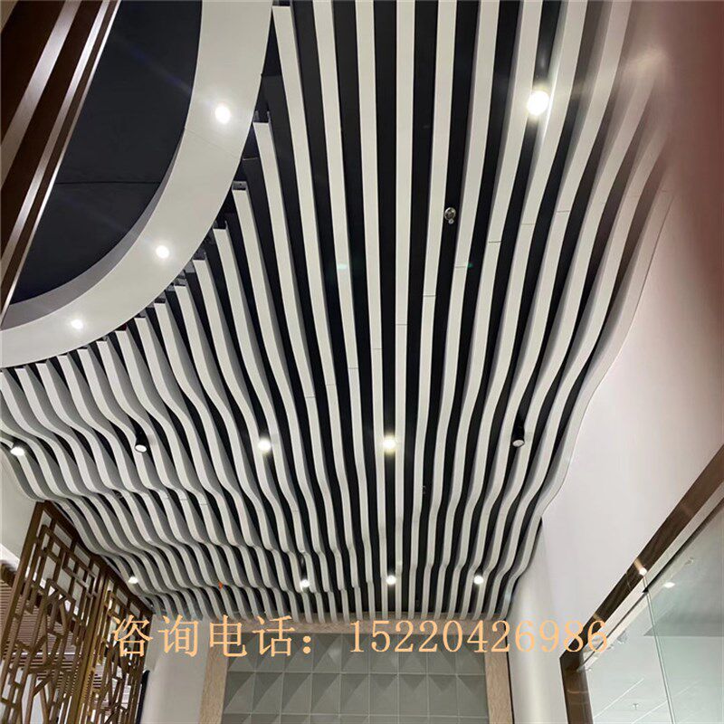 定制生态木吊顶异型铝方通型材方管挤压拉弯N弧形艺术波浪天花格