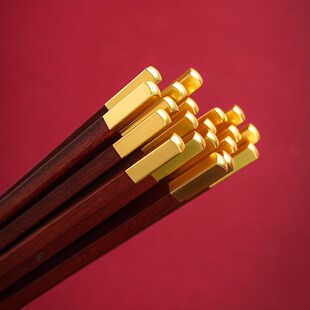 锦怡佳高档红木筷子家用奢华酒店中式筷全家福筷子红檀木合金色筷