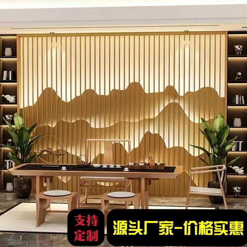 不锈钢假山背景墙新中式隔断屏风酒店背景墙庭院不锈钢流水景观墙