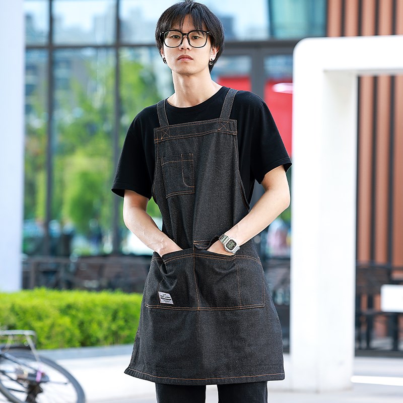 牛仔围裙厨房咖啡店师美甲绘画画防污耐磨男女工作服儿童定Y制log