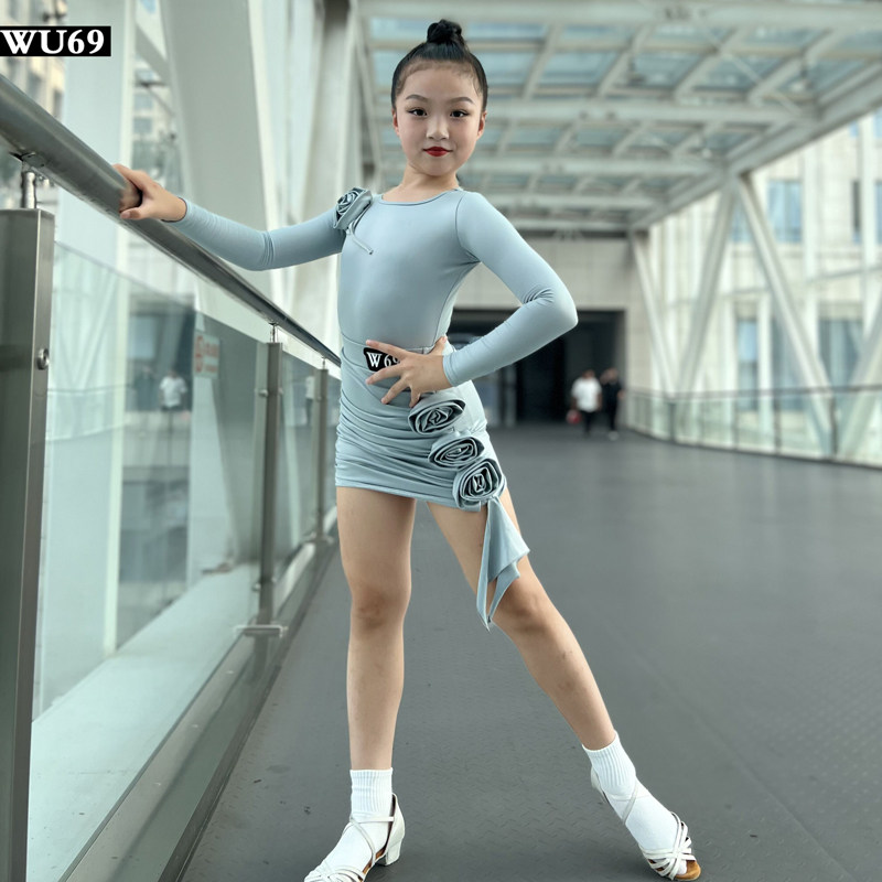 W69高级拉丁舞练功服女儿童舞蹈集训表演服幼儿拉丁服装长袖