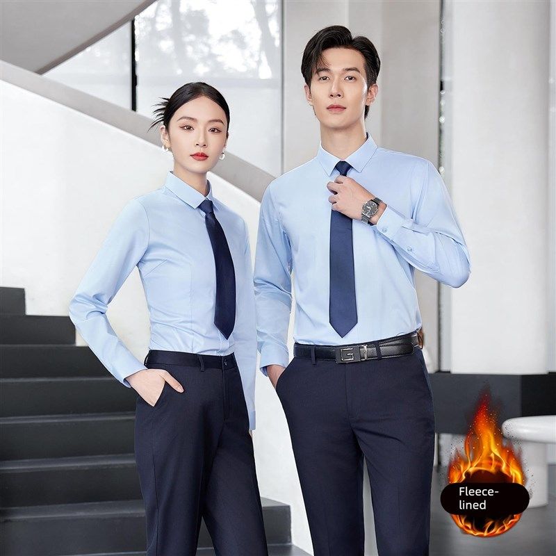 加绒衬衫男女工作服商务正装职业装工装保暖白衬衣定制刺绣logo冬