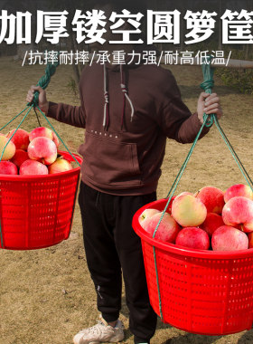 塑料筐子镂空圆形塑料筐罗筐加厚箩筐蓝I子仿竹子编织竹制品周转